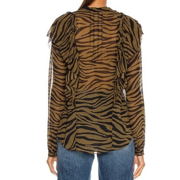Veronica Beard Tiger-Print Ruffle Button-Front Blouse - Picture 3 of 12